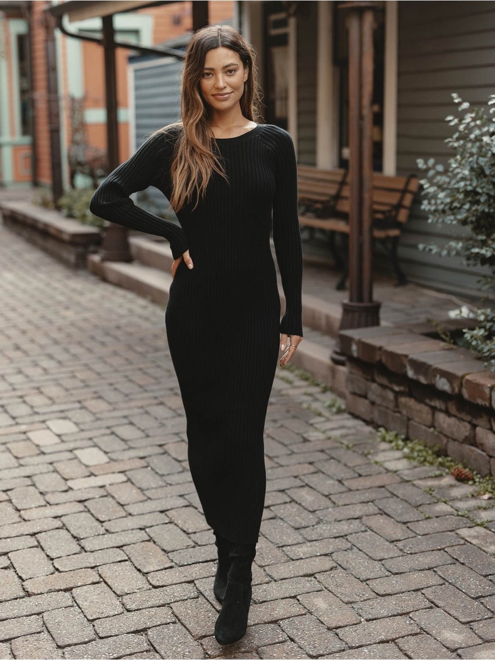 The Normal Brand Ava Ribbed Maxi Dress Black Medium